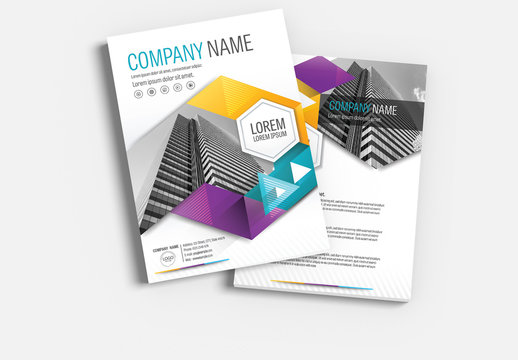 Brochure Cover Layout with Teal, Yellow and Purple Accents