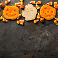 Halloween pumpkin cookies and candy
