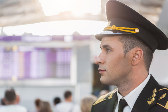 Assured handsome airman in airport