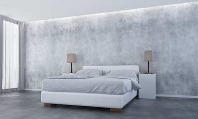 The bedroom and concrete wall texture interior design / 3D rendering