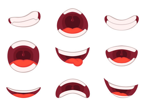 Vector illustrations of funny cartoon mouth with different expressions