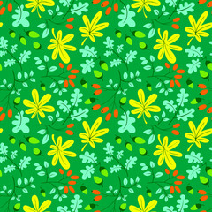 Fall season floral seamless pattern. Autumn background
