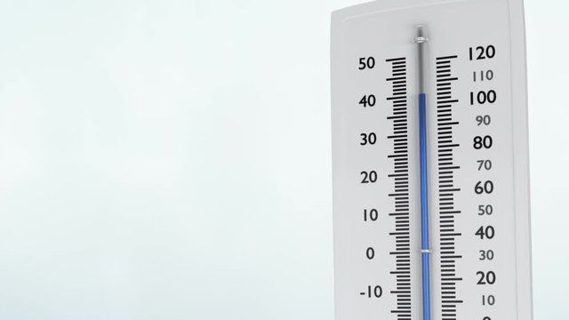 Temperature decreases on thermometer while the camera moves down. 
Animation of thermometer with mask included.