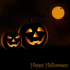 Halloween night poster with grinning pumpkins template