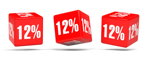 Twelve percent off. Discount 12 %. Red cubes.
