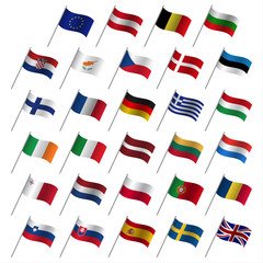European Union country flags 2017, member states EU, flaming flags isolated on a white background