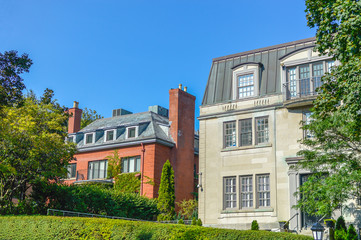 Expensive old houses with huge windows in Montreal downtown, Canada.