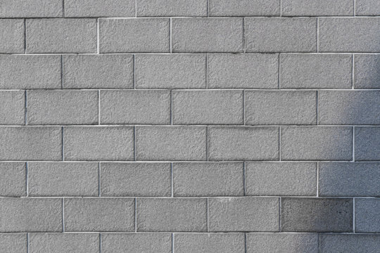 Concrete Block Wall Background In Gray Color With Shadow, Block Wall Texture