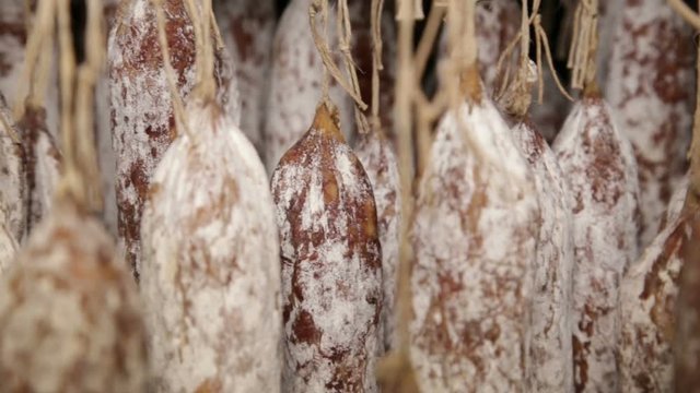 Salami Made With Pork Neck,  Hanging To Mature. Capocollo