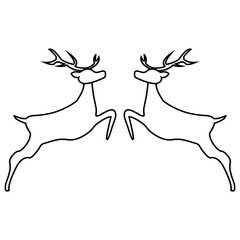 Two reindeer jumping together on a white background