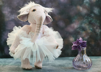 Pink handmade toy elephant ballerinа in white