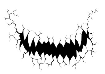 Cracks stone mouth devil on white background. Devil vector in concrete and grunge style. Horror concept for Halloween.