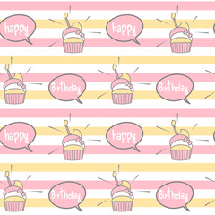 cute lovely rainbow seamless vector pattern background illustration with speech bubbles and cupcakes