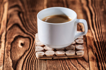 coffee on wooden support