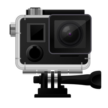 Action camera in waterproof case - sport cam icon