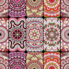 Seamless pattern tile with mandalas. Vintage decorative elements. Hand drawn background. Islam, Arabic, Indian, ottoman motifs. Perfect for printing on fabric or paper.