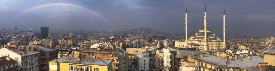 Beautiful panorama of Ankara in Turkey with rainbow