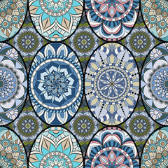 Seamless pattern tile with mandalas. Vintage decorative elements. Hand drawn background. Islam, Arabic, Indian, ottoman motifs. Perfect for printing on fabric or paper.