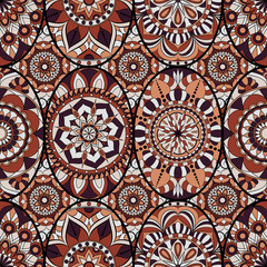 Seamless pattern tile with mandalas. Vintage decorative elements. Hand drawn background. Islam, Arabic, Indian, ottoman motifs. Perfect for printing on fabric or paper.