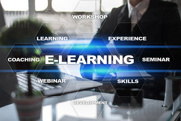 E-Learning on the virtual screen. Internet education concept.