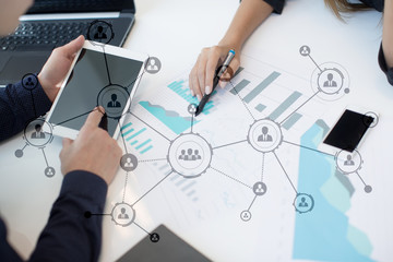 Organisation structure. People's social network. Business and technology concept.