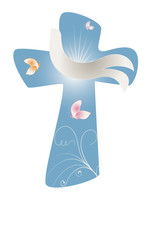Christian cross with dove and butterfly