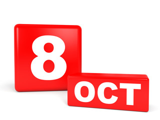 October 8. Calendar on white background.