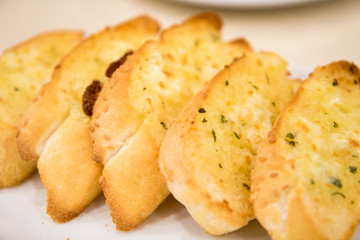 slice toast cheese garlic bread in the plate