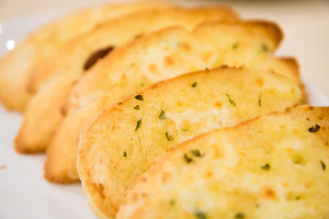 slice toast cheese garlic bread in the plate