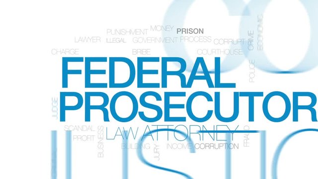 Federal prosecutor animated word cloud, text design animation. Kinetic typography.