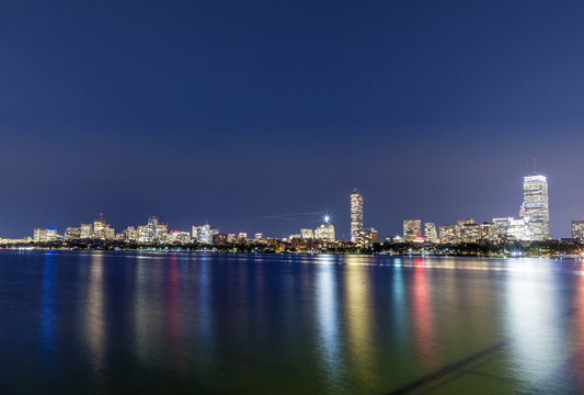 skyline of  Boston by night