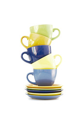 colored cups and plates