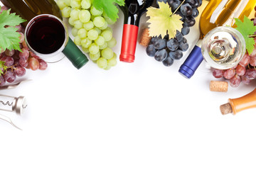 Wine and grapes. Isolated on white