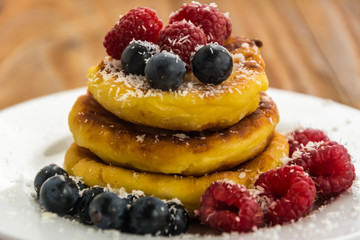 Cheese pancakes on breakfast