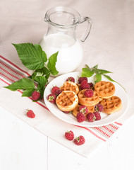 raspberry, milk in a jar and cookies