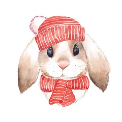 Naklejka premium Cute rabbit. Watercolor illustration. Isolated on white background