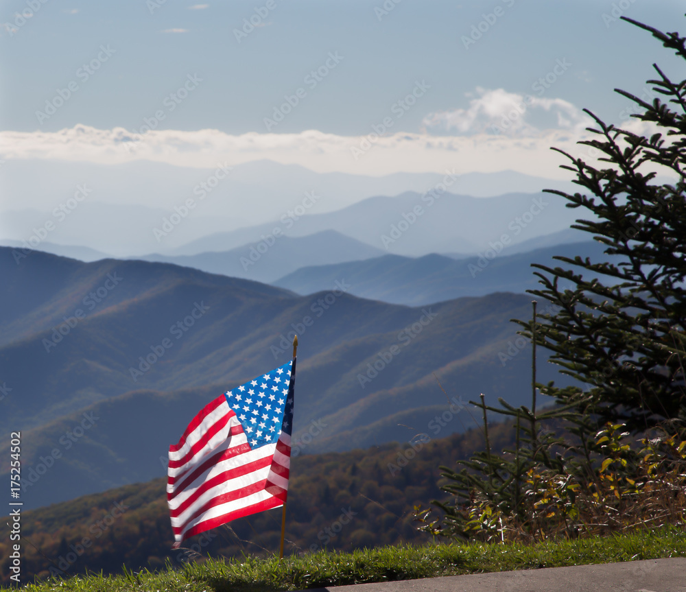 Wall mural american flag in mountains