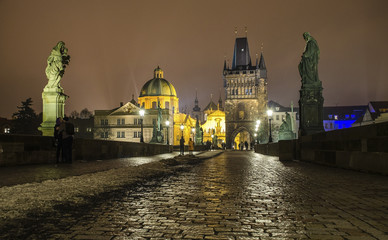 Charles bridge at night, Prague, Chech Republic