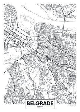 Detailed vector poster city map Belgrade