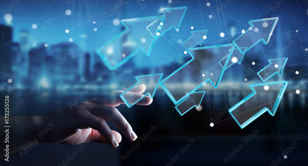 Poster Businessman using digital modern arrow 3D rendering