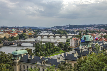 aerial view of the old bridges of Prague