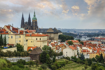 Fototapeta premium panoramic view on Prague castle and old town from above, Czech Republic