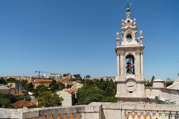 Fototapeta na wymiar Estrela Basilica (Royal Basilica and Convent of the Most Sacred Heart of Jesus) Tower In Lisbon, Portugal