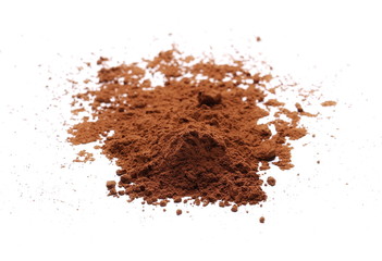 pile cocoa powder isolated on white background