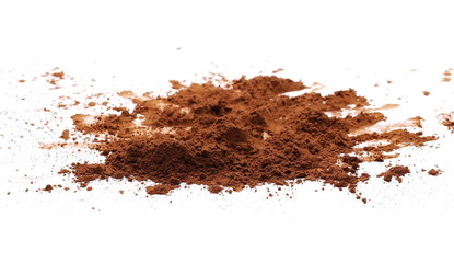 pile cocoa powder isolated on white background