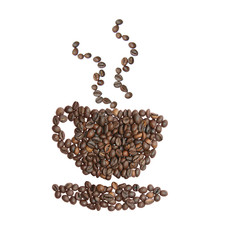 A cup of coffee folded from grains on a white background