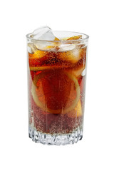 Big glass of cola and ice with lemon isolated on white