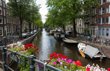 Fototapeta premium Amsterdam Canal with Flowers