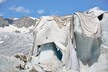 Glacier covered with sheets