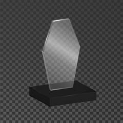 Glass shining trophy. Isolated on black transparent background. Vector illustration.